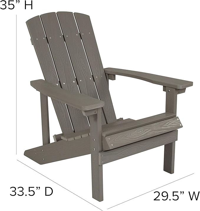 Flash Furniture Charlestown Poly Resin Adirondack Chair - Gray - All Weather - Indoor/Outdoor - Set of 4 - Photo 2