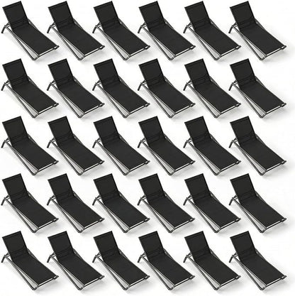 Outdoor Chaise Lounge Chair Set of 30, 5-Position Adjustable Patio Lounge Chair with Aluminum Frame, Textilene Fabric Pool Loung Chairs for Poolside, Deck, Backyard (Black)
