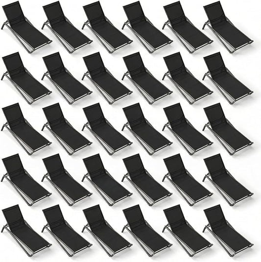 Outdoor Chaise Lounge Chair Set of 30, 5-Position Adjustable Patio Lounge Chair with Aluminum Frame, Textilene Fabric Pool Loung Chairs for Poolside, Deck, Backyard (Black)