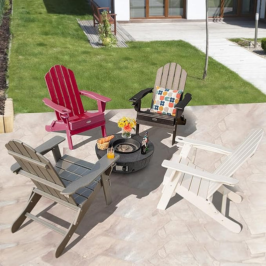 Tangkula Outdoor Folding Adirondack Chair, HDPE Armchairs with Cup Holder, Weather Resistant Lounger Chair for Patio Garden Fire Pit Backyard, Lawn Porch Seating, Adirondack Lounger (1, Red)