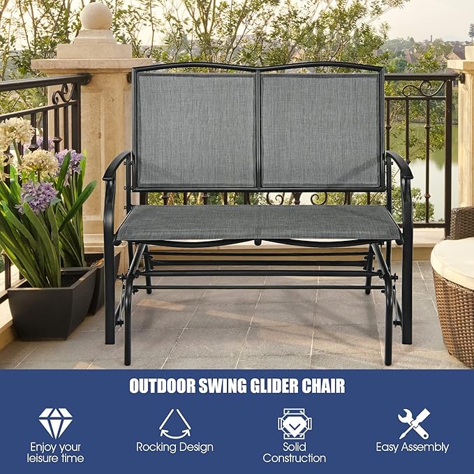 Giantex Patio Glider Benches for Outside, Swing Glider Chair with Steel Frame, 400 LBS Capacity, Patio Swing Rocker - Photo 7