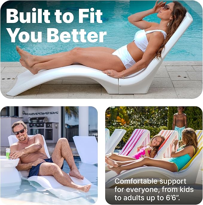 Step2 Vero Pool Lounger 2 Pack, Outdoor/Indoor Waterproof Patio Furniture, Pool Lounge Chairs, Use in Pools Up to 12 Inches of Water or Poolside Ledge, Made of Durable Plastic, Weighted, White
