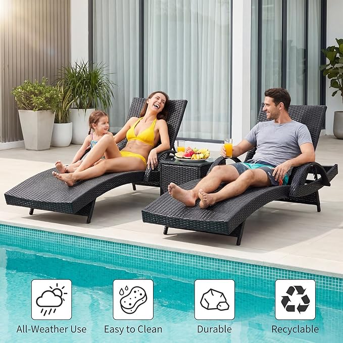 80'' Outdoor Wicker Chaise Lounge Chairs Set of 8, Patio Rattan Reclining Chair with Pull-Out Side Table - Photo 3