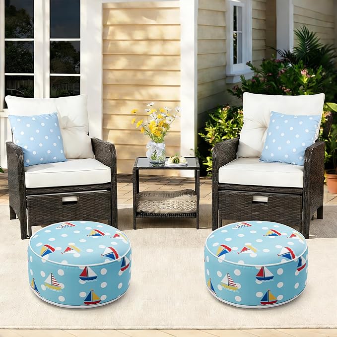 AURASUN Inflatable Patio Ottoman Pouf - Portable Stool with Handle D20” x H10” - Air Pump Included for Outdoor Indoor - Photo 2