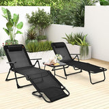 Tangkula 3-Piece Folding Outdoor Chaise Lounge Chair Set, 2 Recliner Chairs & 1 Patio Bistro Table w/Adjustable Backrest - Photo 2