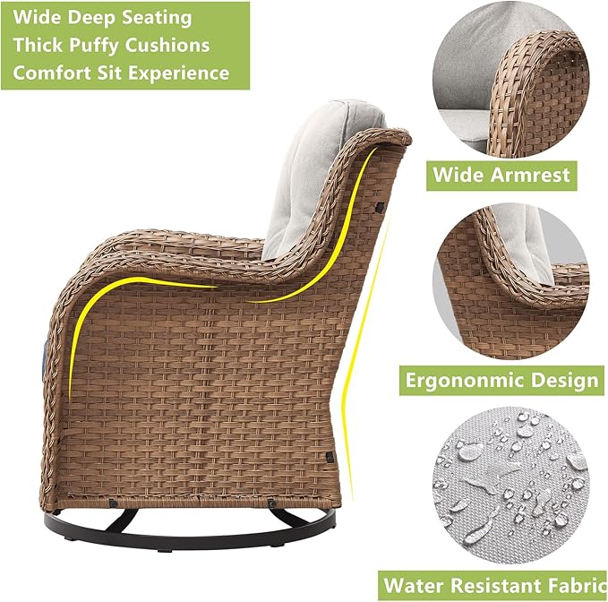 Rilyson Patio Chairs Rocking Swivel Chiar - 3 Piece Outdoor Wicker Patio Bistro Set Rattan Rocker Glider Chairs with - Photo 4