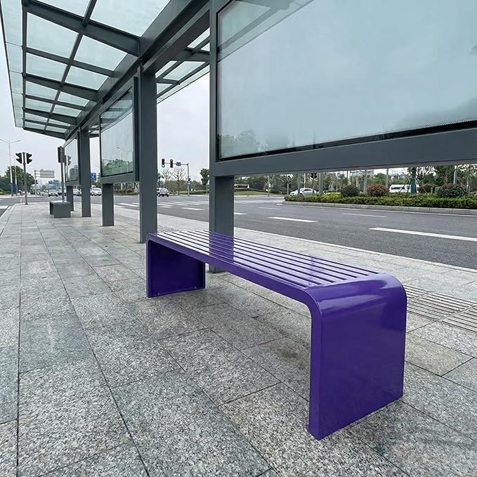 Garden Bench Backless, Patio Benches for Outdoors 100/120/150/180 Cm Outside Bench Seat Iron Steel Frame, Weatherproof Park Benches for Entryway Lawn Yard Balcony Decor(Purple,100 cm/39.37 in)