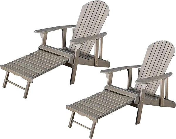 GDFStudio Noble House Hayle Reclining Wood Adirondack Chair w/Footrest (Set of 2) Grey - Photo 1