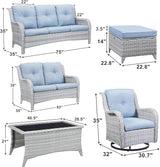 Patio Furniture Swivel Chairs Set - 7 PC Wicker Rattan Outdoor Sectional Conversation Sets with 2 Rocking Chair - Photo 2