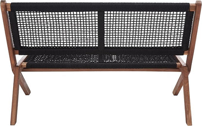 SAFAVIEH Outdoor Collection Kobina Natural Acacia Wood/Black Rope Foldable Bench