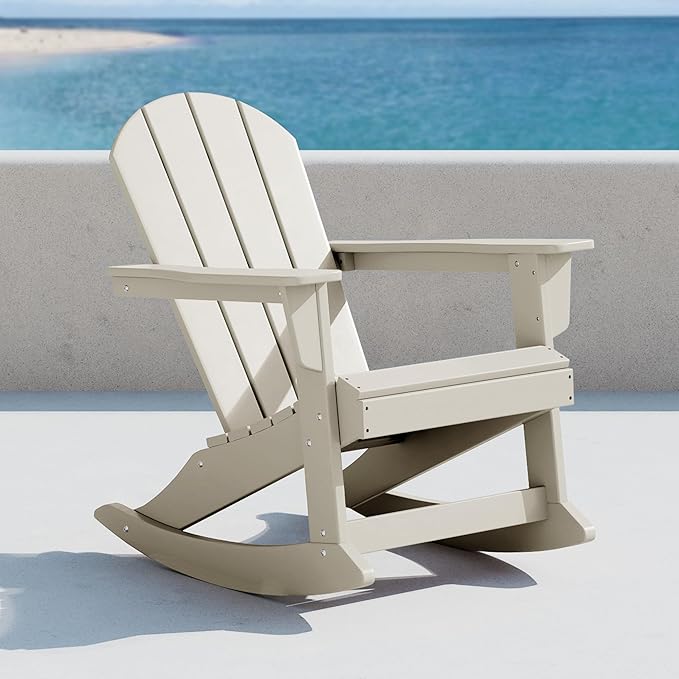 WO WESTIN OUTDOOR HDPE Laguna Outdoor Rocking Poly Adirondack Chair, Sand