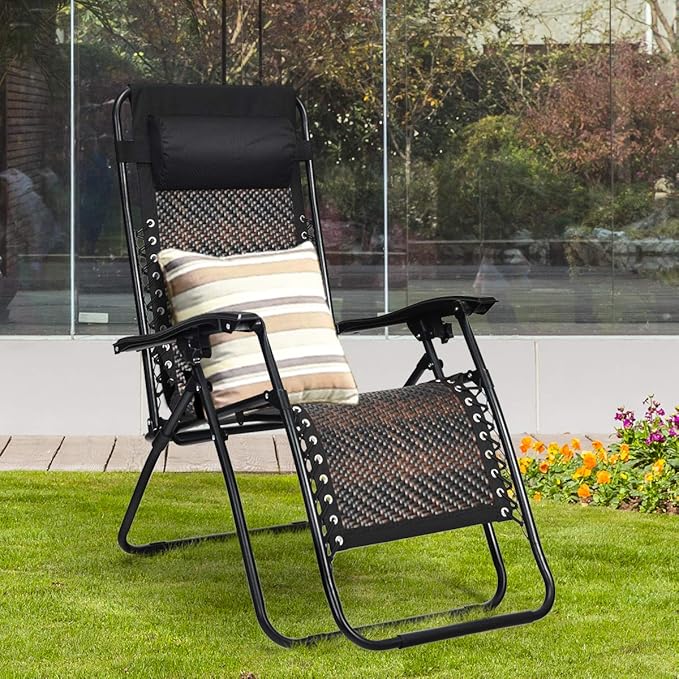 Tangkula Patio Rattan Zero Gravity Lounge Chair, Outdoor Folding Lounge Chair w/Removable Head Pillow - Photo 5