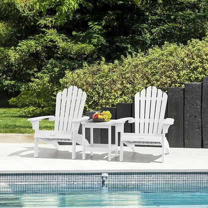 Cecarol Normal Size Adirondack Chair Plastic, Outdoor Fire Pit Chair with Cup Holder, Adirondack Patio Chair Weather Resistant for Outside, Porch, Lawn, Garden- AC01S, White