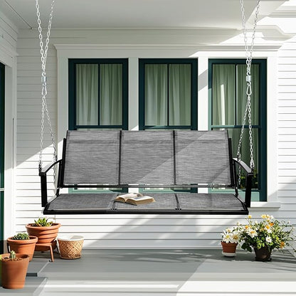 Textilene 3 Seat Hanging Swing, 5.2FT Patio Bench Swing, 660lbs Heavy Duty Outdoor Porch Swing with Hanging Chains for Courtyard, Garden, Tree, Yard