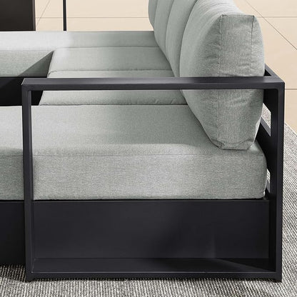 Modway Tahoe Aluminum 4-Piece Outdoor Patio Furniture Gray, Modular Sectional Sofa Set with Chaise Lounges, Weather-Resistant Cushion, Ideal for Deck, Backyard, Poolside