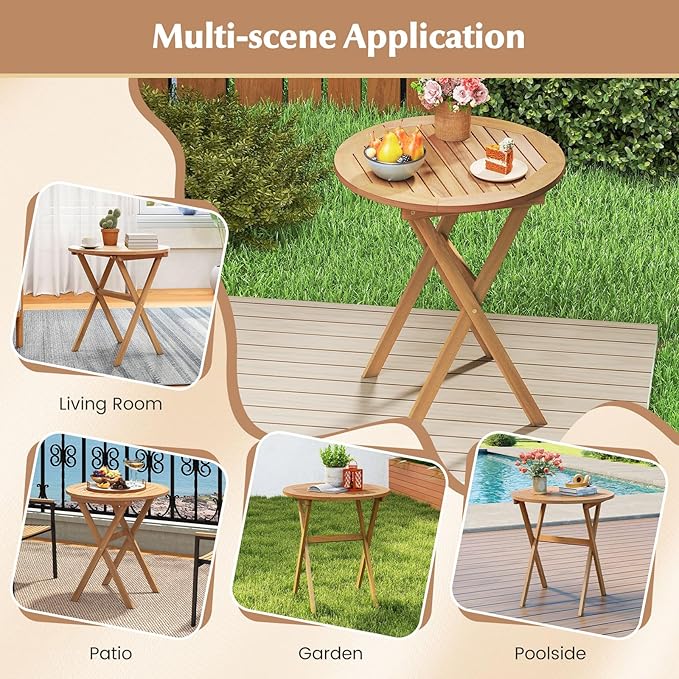 Tangkula 26-Inch Acacia Wood Outdoor Dining Table Set of 2 - Photo 5