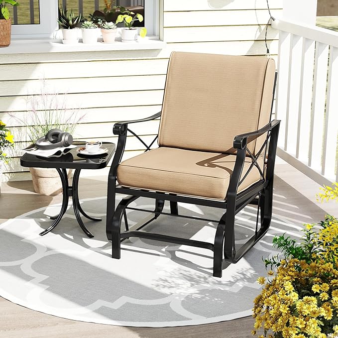 Tangkula Outdoor Glider Rocking Chair, Patio Gliding Chair Furniture with Metal Frame and Thick Cushions for Porch - Photo 4