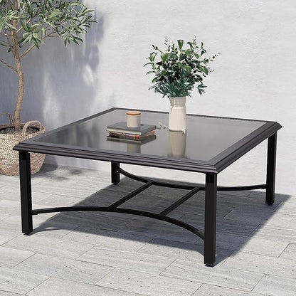 Grand patio Outdoor Glass Coffee Table,Outdoor Furniture Coffee,Patio Garden Furniture Multi-Functional Tea Table with Tempered Glass Top, for Conversation-Square (Tea Table with Glass Top)