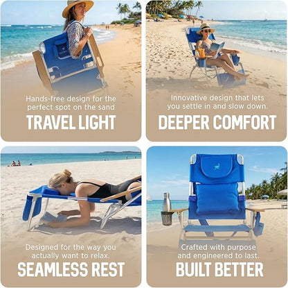 Ostrich the Deluxe 3N1 Lightweight Lawn Beach Reclining Lounge Chair with Footrest, Outdoor Furniture for Patio, Balcony, Backyard, or Porch, Blue