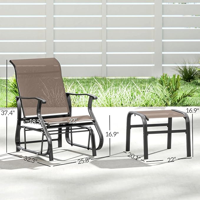 Outsunny Outdoor Glider Chair with Ottoman, Patio Glider Set with 24.4" High Back, 22" Wide Seat - Photo 3