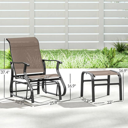Outsunny Outdoor Glider Chair with Ottoman, Patio Glider Set with 24.4" High Back, 22" Wide Seat, 2-Piece Outdoor Lounge Set with All-Weather Breathable Mesh for Porch, Garden, Backyard, Brown