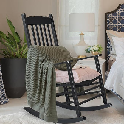 Outdoor Porch Rocker Chairs,Weather Resistant Wood Rocking Chair for Adults,Modern Rocking Accent Chairs,Indoor Outside Furniture Rocker,with Armrest,for Garden Lawn Backyard Poolside Deck (Black)