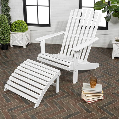 Eyely KDA1000D Zalenor 2-Piece Traditional Rustic Acacia Wood Adirondack Chair with Detachable Ottoman, White