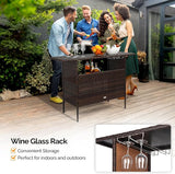 VINGLI Wicker Outdoor Bar Table with 2 Steel Shelves, Sets of Rails, Rattan Patio Storage for Backyard, Poolside, Garden - Photo 6