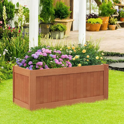 Outdoor Planter Bench, 45 Gallon Outdoor Bench Wooden Raised Garden Bed with Planter Box, 2-in-1 Wood Planter Bench Deck Plant Box for Porch, Patio, Garden & Backyard