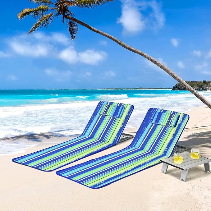 COSTWAY 3-Piece Beach Lounge Chairs, Outdoor Lounger with Side Table, 5 Reclining Positions - Photo 2