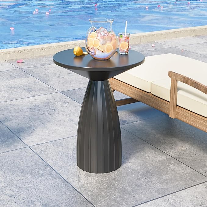Round Metal Outdoor Patio Side Table Set of 2, Steel Outdoor Accent Table, Black Small End Table, PatioFurniture - Photo 6