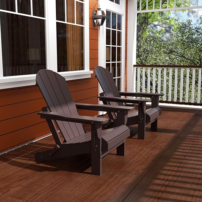 WO WESTIN OUTDOOR HDPE Laguna Outdoor Folding Poly Adirondack Chair (Set of 2), Dark Brown