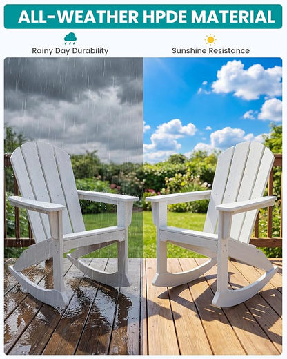 SERWALL Outdoor Adirondack Rocking Chairs Set of 4, All-Weather HDPE Adirondack Rocker Chair, Front Porch Rocker Chairs for Patio Lawn Porch Deck, White