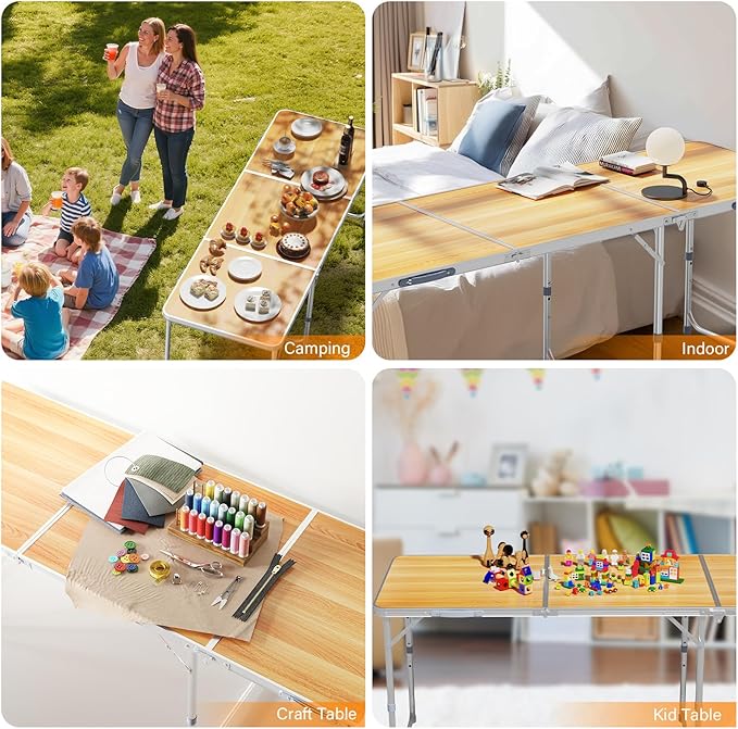 VINGLI 6ft Folding Camping Table with Carry Handle - Photo 3