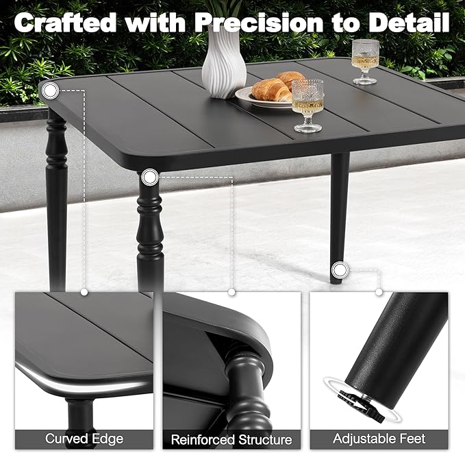 NUU GARDEN Outdoor 37” Dining Table, Square Metal Dining Table with Umbrella Hole - Photo 5