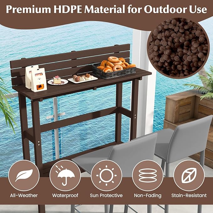 Tangkula Outdoor Bar Table, 48 Inch Patio Pub Height Table with Storage Shelf & Adjustable Foot Pads - Photo 9
