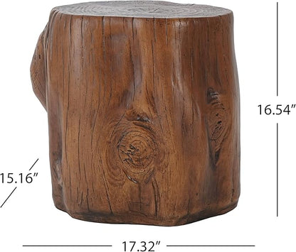 Christopher Knight Home Pawn 17" H MGO Outdoor Side Table with Tree-Stump Design, Patio Decorative Wood-Like Texture End Table, Round Top Lightweight Concrete Garden Stool, No Assembly, Dark Brown