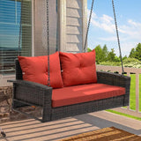 YITAHOME Wicker Hanging Porch Swing Chair Outdoor Brown Rattan Patio Swing Lounge w/ 2 Back Cushions Capacity 530lbs - Photo 1