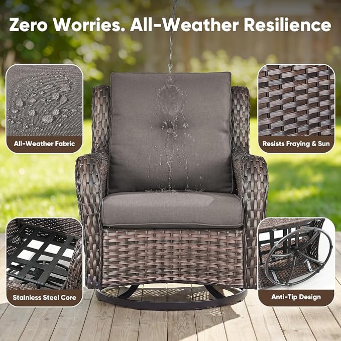 Belord 8 Piece Wicker Patio Furniture Set, Outdoor Swivel Rocker Chairs Set of 2 with Ottomans and Sectional Couch - Photo 7