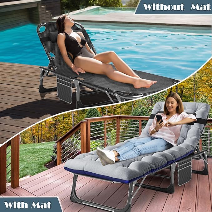MOPHOTO Folding Chaise Lounge Chair 5-Position, Folding Cot, Heavy Duty Patio Chaise Lounges for Outside, Poolside - Photo 4