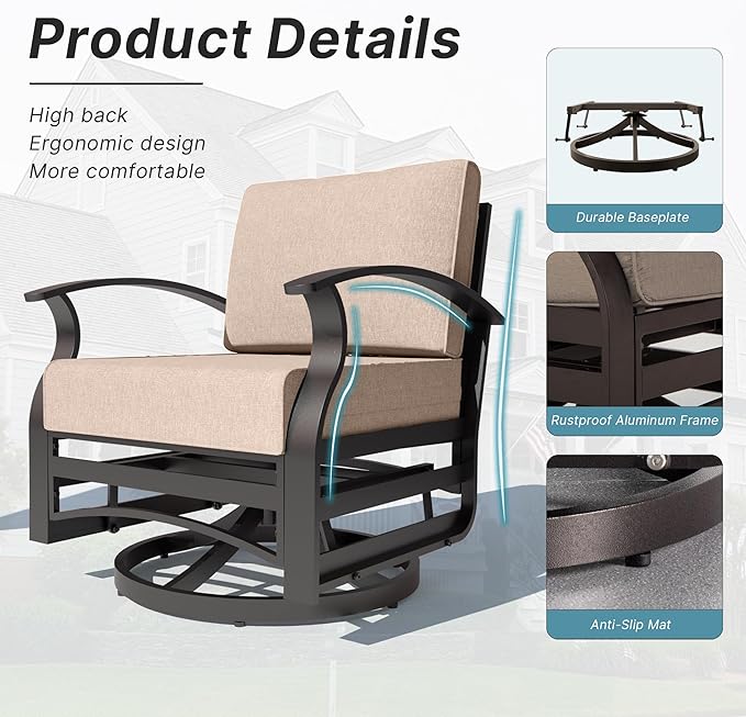 Kurapika 5 Pieces Patio Furniture Set, Outdoor Aluminum Swivel Gliders Rocker - Photo 3