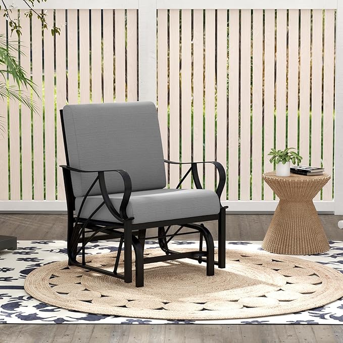 Tangkula Outdoor Patio Glider, Metal Framed Gliding Chair with Cushion - Photo 4