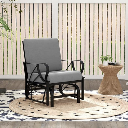 Tangkula Outdoor Patio Glider, Metal Framed Gliding Chair with Cushion, Ergonomic Single-Person Outdoor Patio Chair with Curved Armrest, Smooth Rocking Arms for Porch, Patio (2)