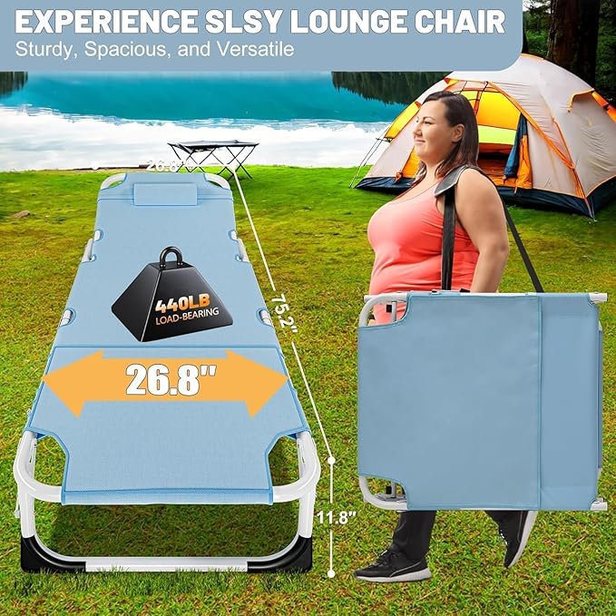 Slsy Folding Lounge Chairs Outdoor, Adjustable Sleeping Cot Chair - Photo 5