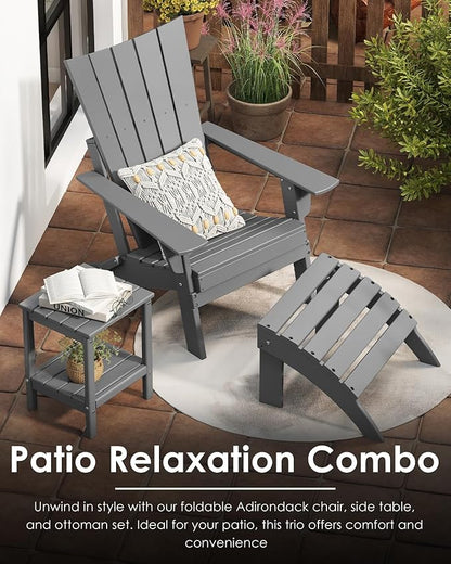 GREENVINES Folding-Adirondack-Chairs-Set-of-4 | HDPE Plastic | Arch Series | Fire Pit Chair | All Weather | for Outdoor Patio Deck Backyard Poolside | Grey