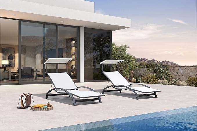 PURPLE LEAF Patio Lounge Chair with Canopy Shade Outdoor Chaise Lounge Chair Set of 2 for Lawn Poolside Backyard - Photo 1