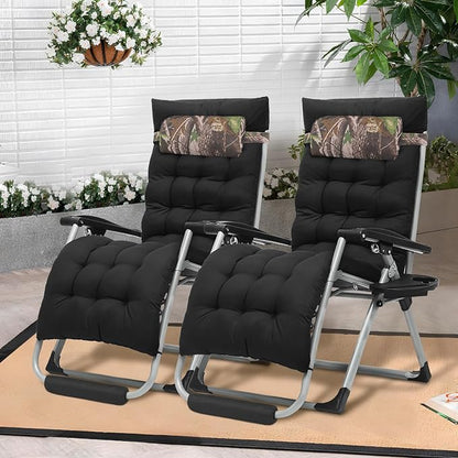 Athena Collection Zero Gravity Outdoor Lounge Chair Set of 2 with Cushion, 29" Width Pool Lounge Lawn Chairs Reclining with Cup Holder Foot Pad, Outdoor Chaise for Patio Beach Outside, Jungle