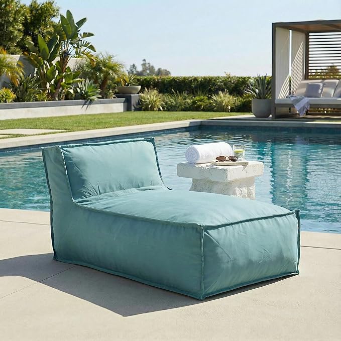 Merax Outdoor Bean Bag Lounge Chairs, 61" Outdoor Chaise Lounger Chair with Foam Filled, Cozy Outdoor Bean Bag Couch for Patio Pool Desk, Water-Resistant Fabric Sun Lounger Chair, Mint