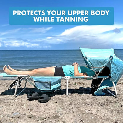 Tanning Chair with Sun Canopy Face Hole Softer Padded Adjustable Washable, Heavy Duty Layout Folding Lounge Chair for Adults Outside Beach Reading Sunbathing Poolside Lawn, UPF 50+ Sun Shade, 300 LBS