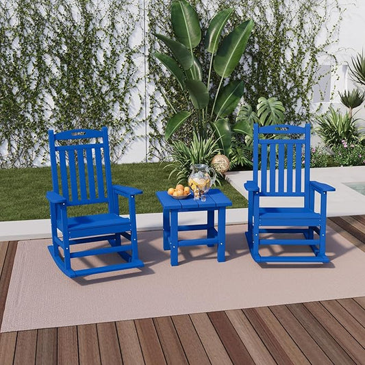 PLUUV Outdoor Rocking Chair, HDPE Patio Rocking Chairs with Footboard, All Weather Porch Rockers Outdoor for Adult, Navy